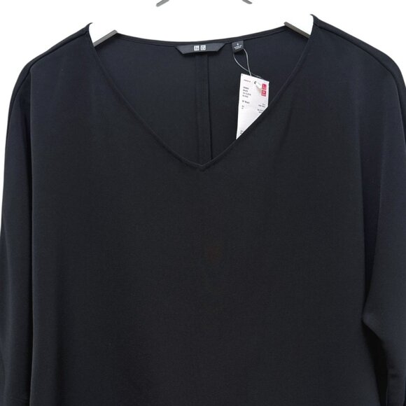 UNIQLO Black Blouse Size Small 3/4 Sleeve Womens Top Modern Minimalist V Neck NW - Picture 8 of 9